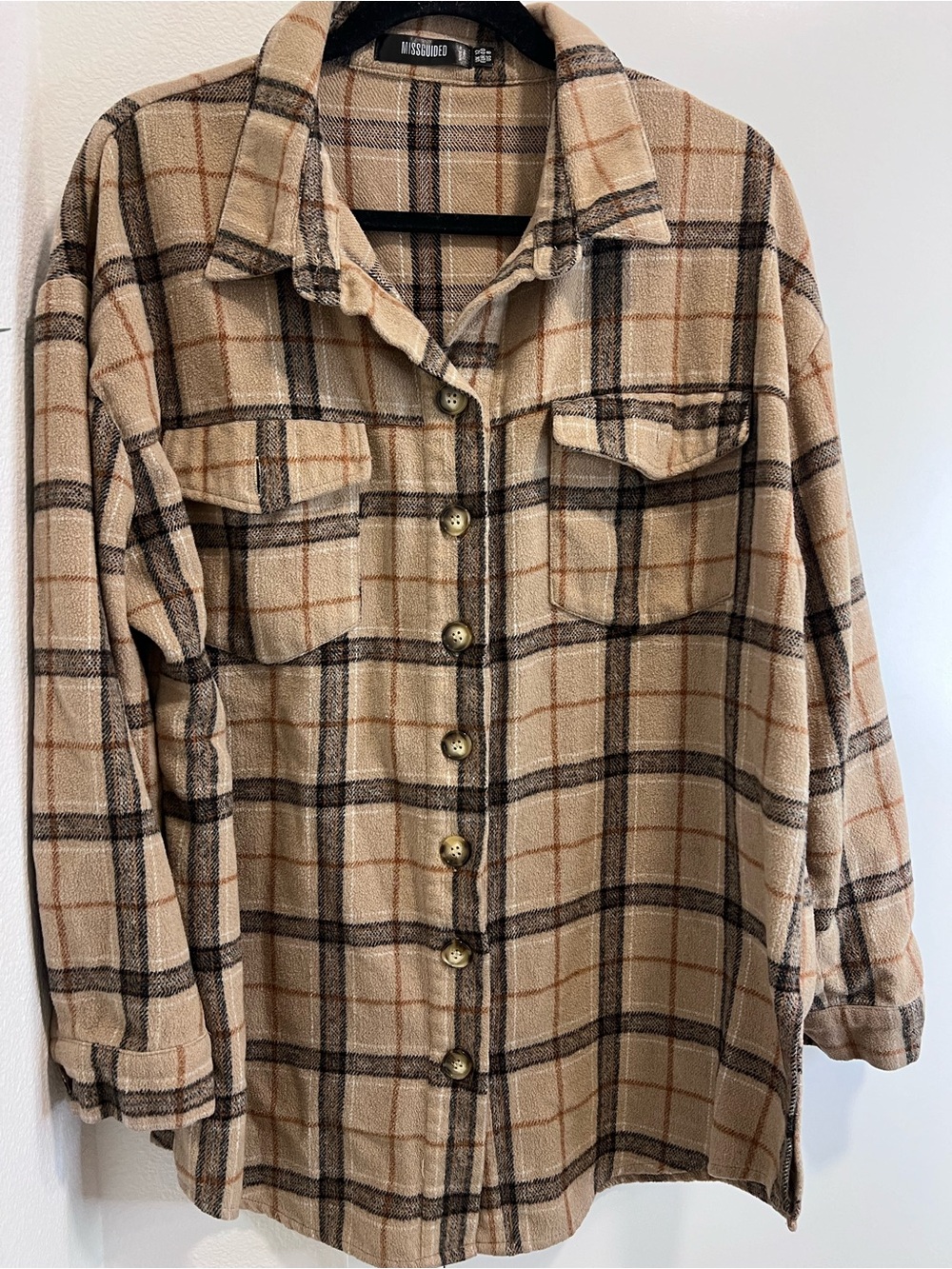 Missguided brown Flannel shacket